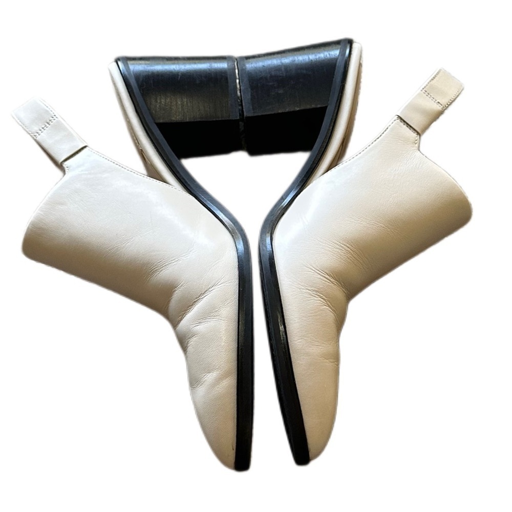 Cole Haan White Leather Chunky Block Heel Slingback Pointed Toe Boots Business - Picture 3 of 10